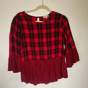 Chenault red and black plaid blouse